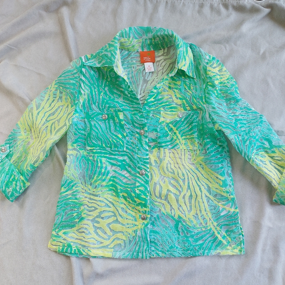 Vintage Hearts of Palm Sheer Oversized 3/4 Sleeve Blouse Top, 4P
